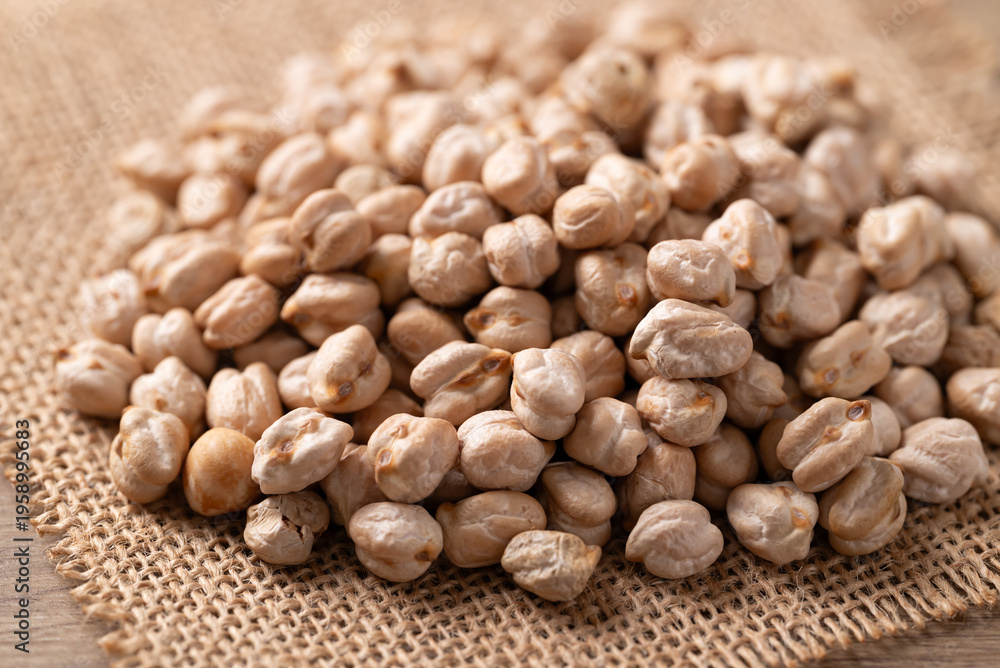 Fototapeta premium Pile of organic raw chickpeas, healthy food ingredient
