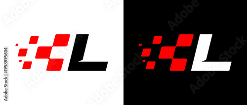 Lightweight L-letter racing logo featuring clean geometric blocks, expressing speed, agility, and modern motorsport style