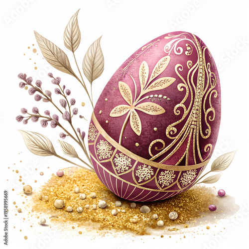 Illustration of an Easter egg with beautiful decoration in png format