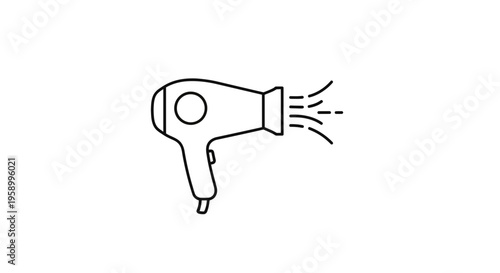 Hair Dryer Icon Line Art: Professional Hair Styling Tool for Beauty Salons and Personal Care