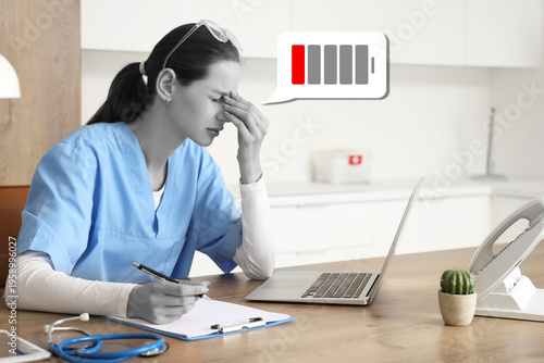 Tired female medical intern...