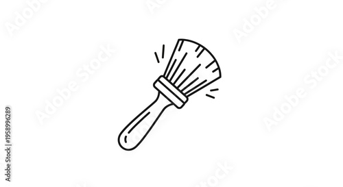 Hand-drawn icon of a makeup brush with sparkles, simple line art illustration