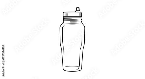 Hand-drawn illustration of a reusable water bottle with a sports cap, isolated on white background.