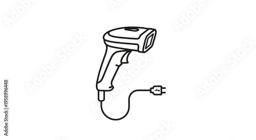 Handheld Barcode Scanner with Cable and Plug - Line Art Icon