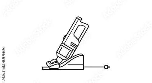 Handheld Vacuum Cleaner Charging on Docking Station, Line Art Icon