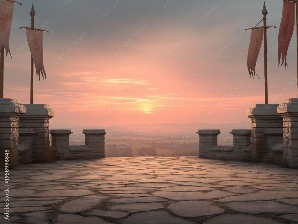 Fototapeta premium Serene Sunset Over Ancient Stone Pathway