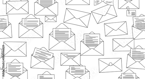 A vector graphic illustration of various envelopes and letters in a flat minimal design