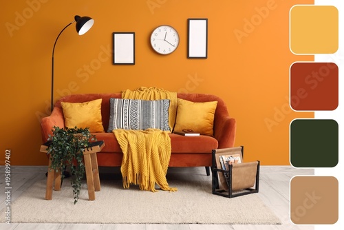 Brown sofa, table and floor...