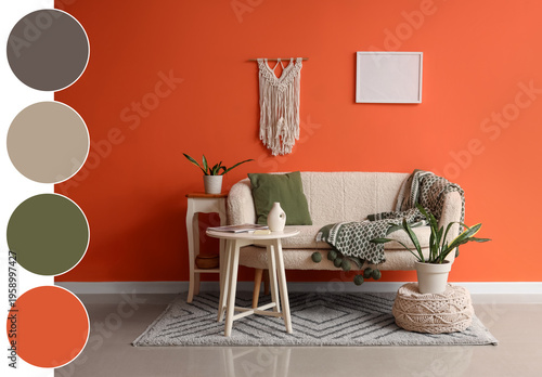 Comfortable sofa, table and...
