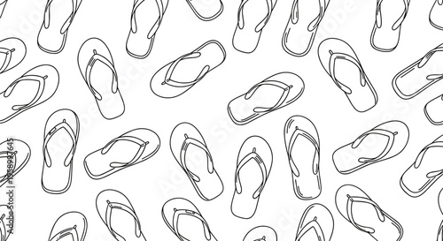 A minimalist illustration of numerous flip flops scattered randomly on a white background