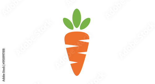 A vibrant orange carrot icon with green leaves on a white background
