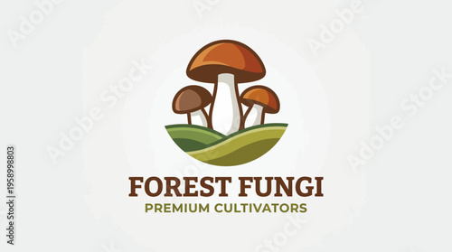 This logo encapsulates the essence of nature with stylized mushrooms and greenery, reflecting premium cultivation and the beauty of forest ecosystems in a contemporary design.