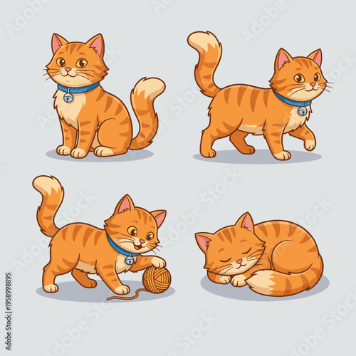 This whimsical collection showcases playful ginger cats in various poses, celebrating the adorable antics of felines and capturing cuteness and happiness in a delightful manner.