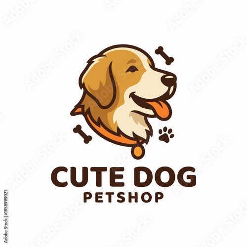 An adorable dog face in a logo, designed to promote a pet shop, highlighting warmth and friendliness, appealing to pet lovers and families.