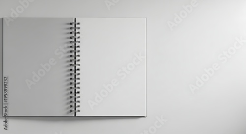 Open spiral notebook on a white surface blank pages for design and notes