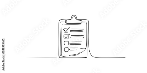 A simple line drawing of a clipboard with a checklist to-do list task art outline