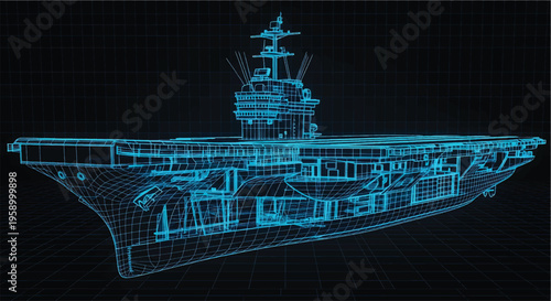 Aircraft Carrier Blueprint – Naval Warship Engineering CAD Technical Drawing