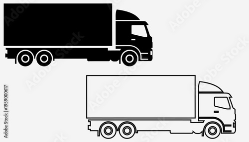 Two trucks one black and one line drawing