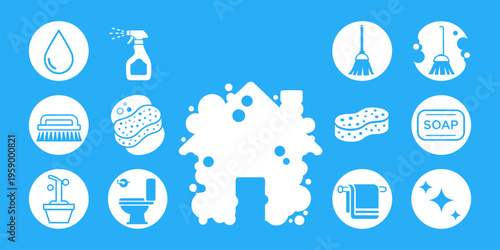 Stylish laundry logo set with water and bubble elements, ideal for washing services, laundromats, and modern cleaning business identity