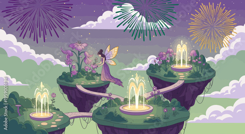 Enchanting fairy with wings flying gracefully in magical realm.