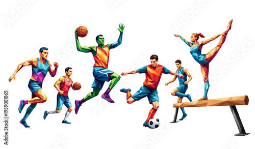 Black and white geometric athlete shape sports set abstract player illustration isolated on transparent background