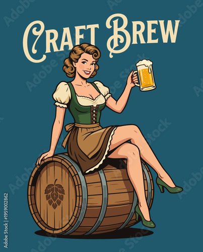 This vintage-inspired image features a stylish woman enjoying a craft brew, embodying the charm and culture of artisan beer, perfect for promoting brewing businesses.