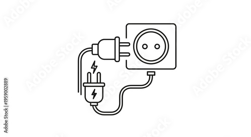 Electric plug and socket with lightning bolt icon, symbolizing power and connection