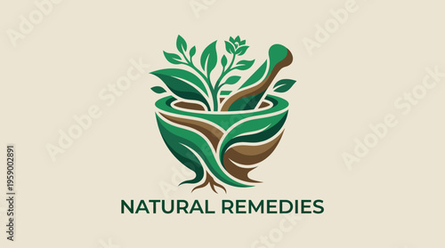 A serene logo featuring natural elements representing healing and wellness through remedies. Ideal for brands focusing on holistic health and natural products.