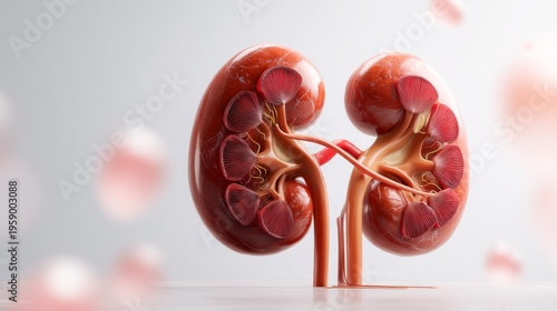 Detailed 3D Medical Illustration of Human Kidney Anatomy and Structure