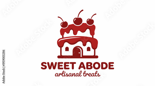 An inviting logo of a cute cake with cherries on top, perfect for a bakery or sweet shop, evoking happiness, indulgence, and the joy of artisan treats made with love.