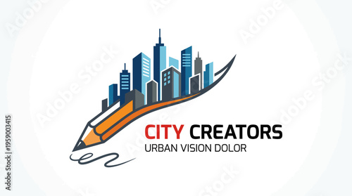 A dynamic logo merging a pencil with a city skyline, representing creativity and urban development. Perfect for businesses in innovation or design.