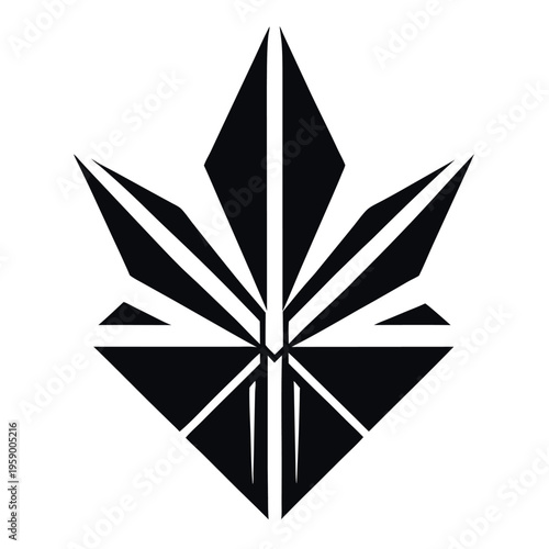 Stylized cannabis leaf black-and-white silhouette  