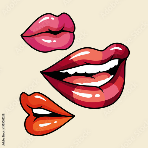 An artistic representation of various lips showcasing different colors and styles, symbolizing beauty, glamour, and self-expression, ideal for cosmetics and fashion brands.