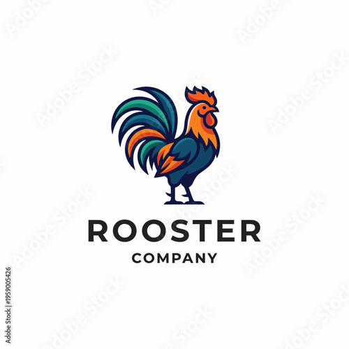 A striking, colorful rooster icon symbolizes vitality and freshness, making it an appealing choice for food brands and businesses in the culinary sector.