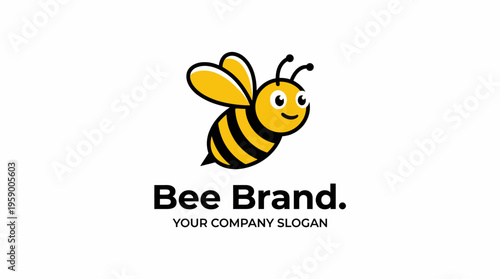 A cheerful cartoon bee with a friendly expression, symbolizing a brand's joyful and inviting nature, ideal for products related to honey or sustainability.