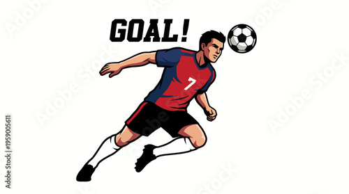 The image captures an energetic moment of a soccer player in action, demonstrating athleticism and excitement as he scores a goal on the field.