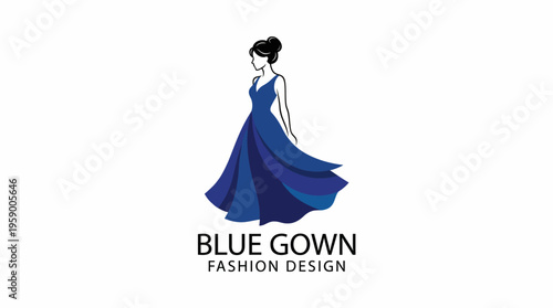 This logo represents a chic fashion design brand specialized in blue gowns. Elegantly designed, it signifies style, sophistication, and artistry in women's fashion.