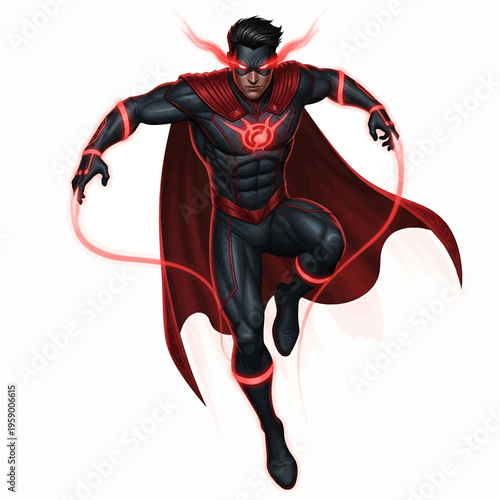 Dynamic Superhero Character in Action Pose.