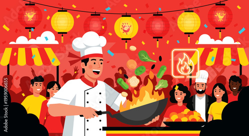 Skilled Chef Cooking Delicious Food in a Wok.