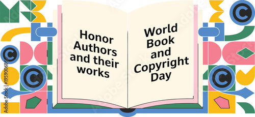 World Book and Copyright Day illustration, open book concept, honor authors and works, intellectual property awareness, education reading culture design