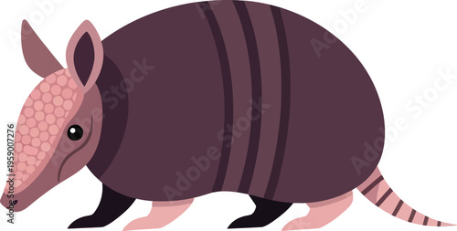 A large pink and brown armadillo walks slowly on four legs in a natural environment.