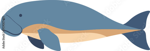 An illustration of a dugong swimming in the ocean water habitat.