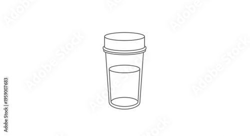 Clear plastic cup with lid and liquid, isolated on white background, simple line art illustration