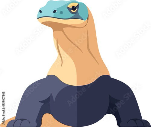 Large reptilian creature with muscular body sitting outdoors in daytime