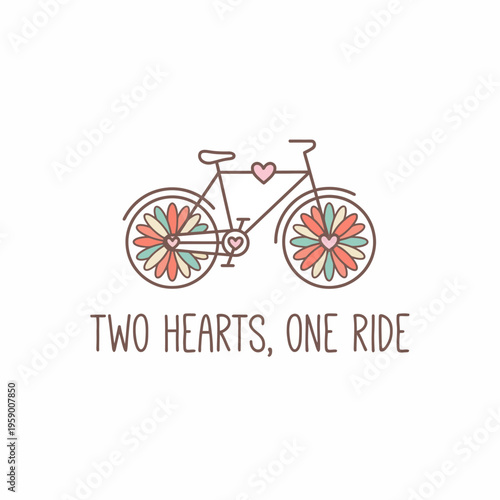 A charming bicycle adorned with floral designs and hearts, representing love and togetherness. This whimsical image captures the spirit of companionship and joy in shared adventures.