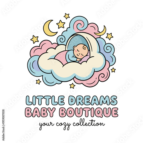 A serene image of a sleeping baby nestled in clouds, symbolizing peace and comfort in a dream world. This illustration captures the innocence and warmth of childhood slumber.