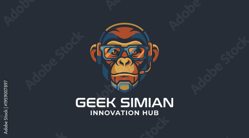 This playful image of a monkey wearing glasses depicts an innovative tech hub, representing creativity and intelligence in the modern tech landscape.