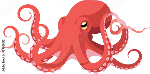 An octopus swims through ocean water with tentacles curled.