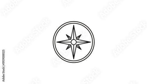 Compass Rose Icon, Navigation Symbol, Directional Star, Circular Emblem