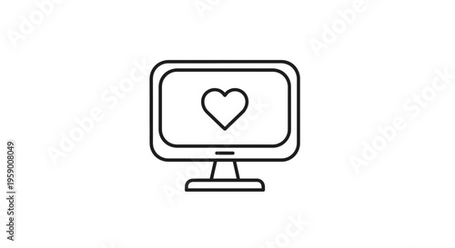 Computer monitor displaying a heart icon, symbolizing love, online dating, or digital affection.